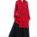 Yohji Yamamoto Damen Longhemd mit Print rot schwarz