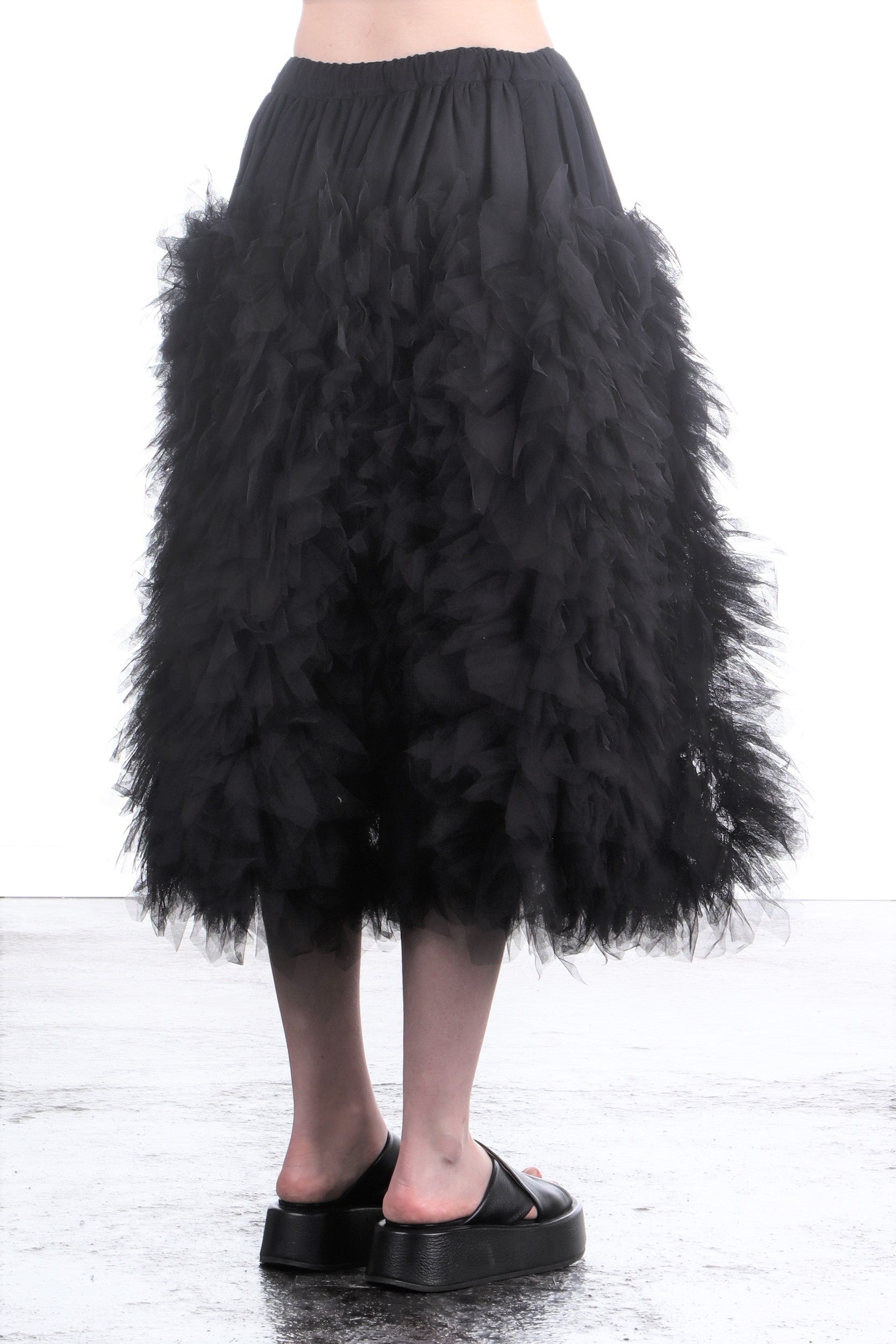 Comme Des Garçons Damen Midi-Rock mit Tüll-Applikationen schwarz