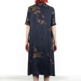 Suzusan Damen Midi Kleid Halbarm dunkelblau Shibori olive