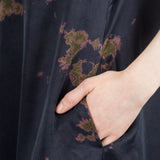 Suzusan Damen Midi Kleid Halbarm dunkelblau Shibori olive