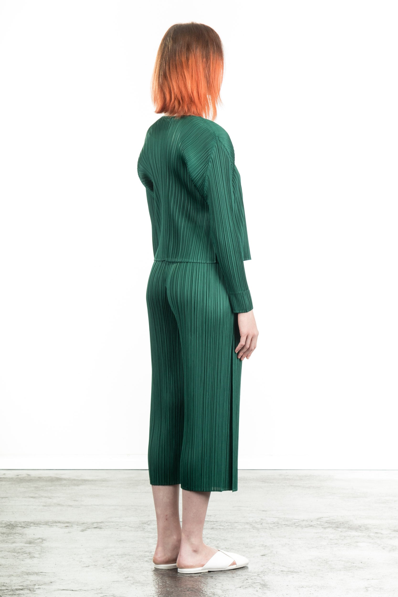 Pleats Please Issey Miyake Damen Plissee Cardigan grün