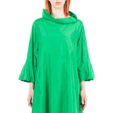 Katharina Hovman Damen Taft Kleid A-Linie ausgestellter Kragen grün