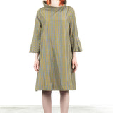 Katharina Hovman Damen Taft Kleid A-Linie ausgestellter Kragen karo olive