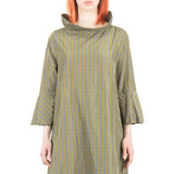 Katharina Hovman Damen Taft Kleid A-Linie ausgestellter Kragen karo olive