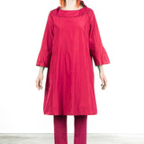 Katharina Hovman Damen Taft Kleid A-Linie ausgestellter Kragen fuchsia