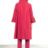 Katharina Hovman Damen Taft Kleid A-Linie ausgestellter Kragen fuchsia