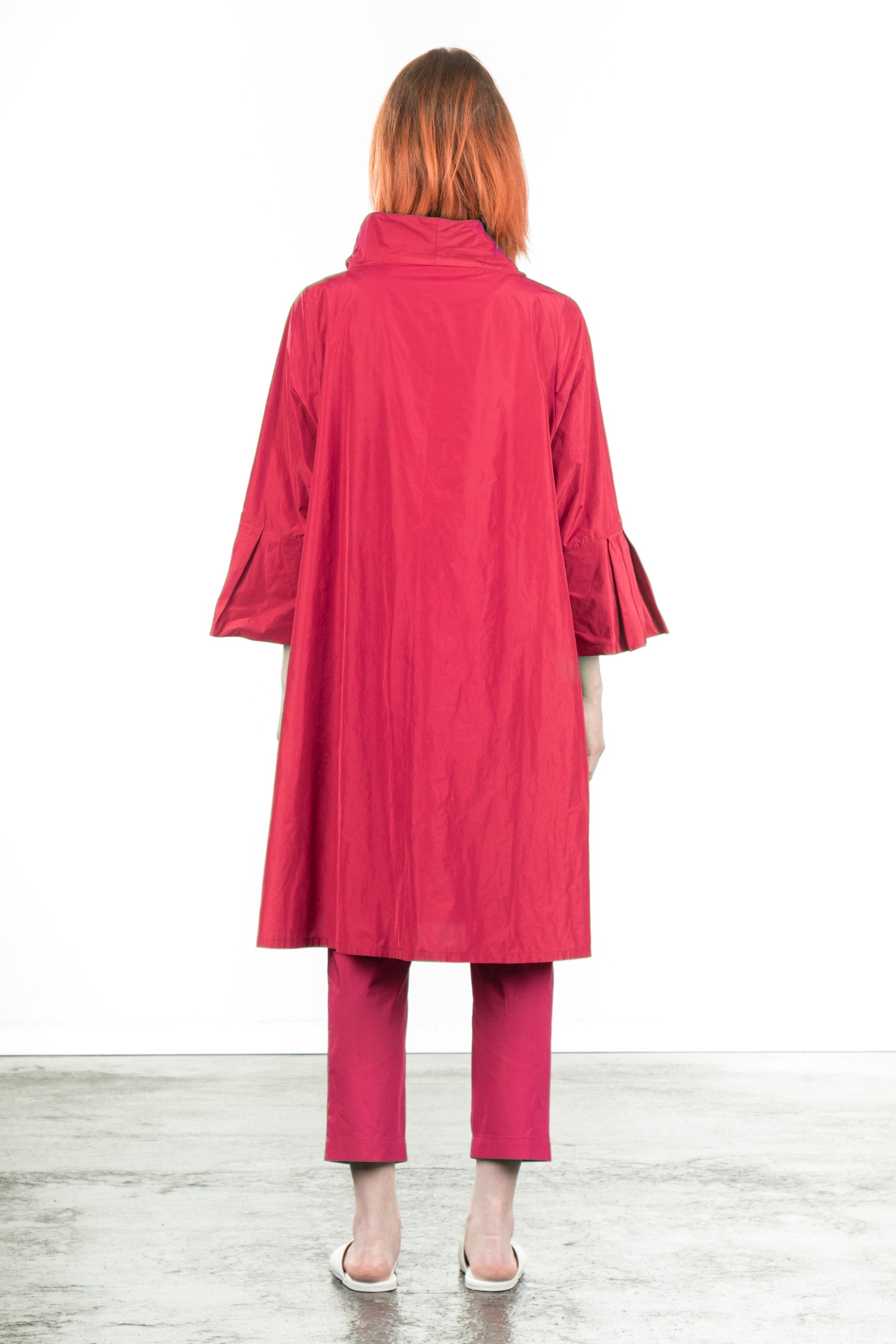 Katharina Hovman Damen Taft Kleid A-Linie ausgestellter Kragen fuchsia