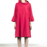 Katharina Hovman Damen Taft Kleid A-Linie ausgestellter Kragen fuchsia