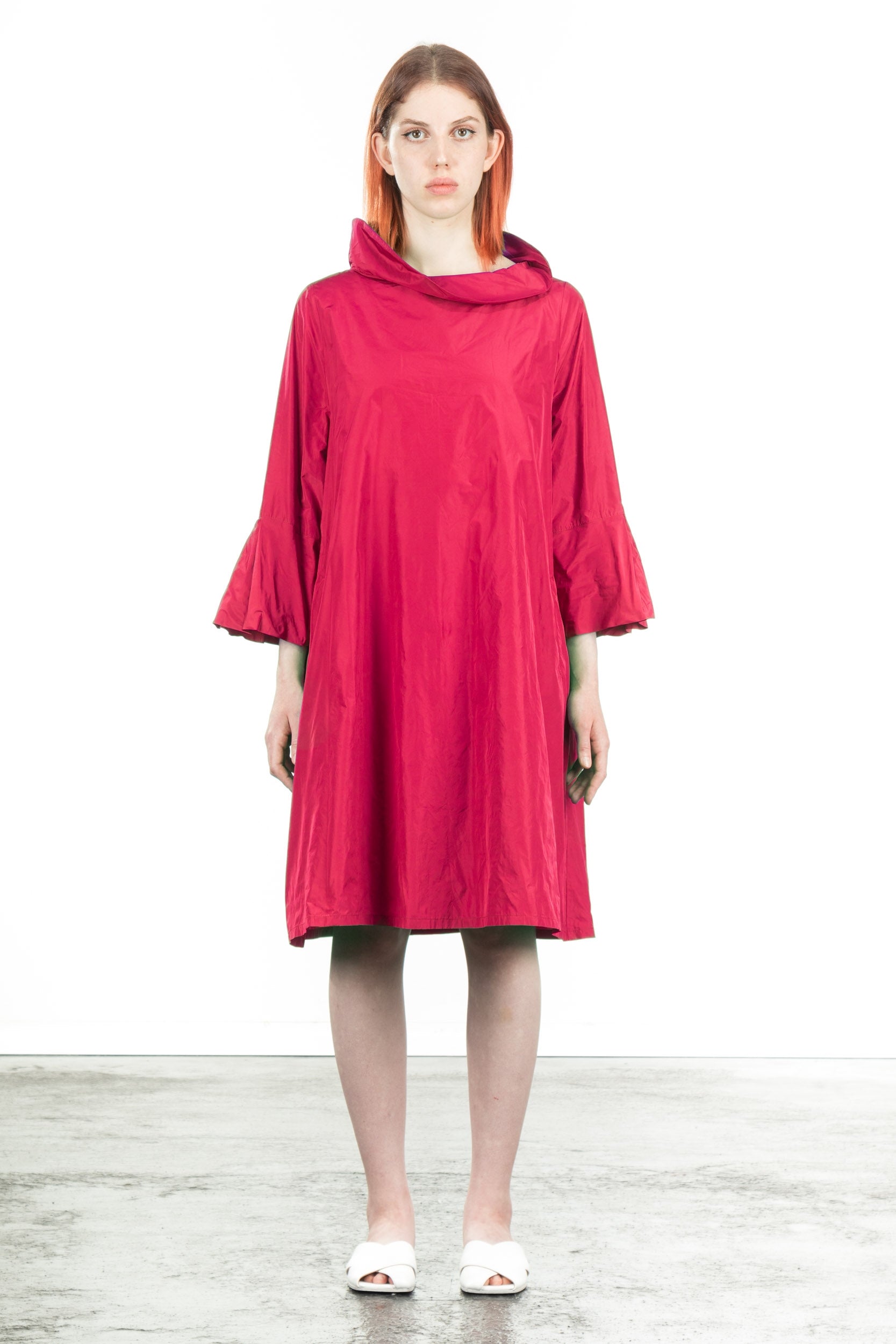 Katharina Hovman Damen Taft Kleid A-Linie ausgestellter Kragen fuchsia