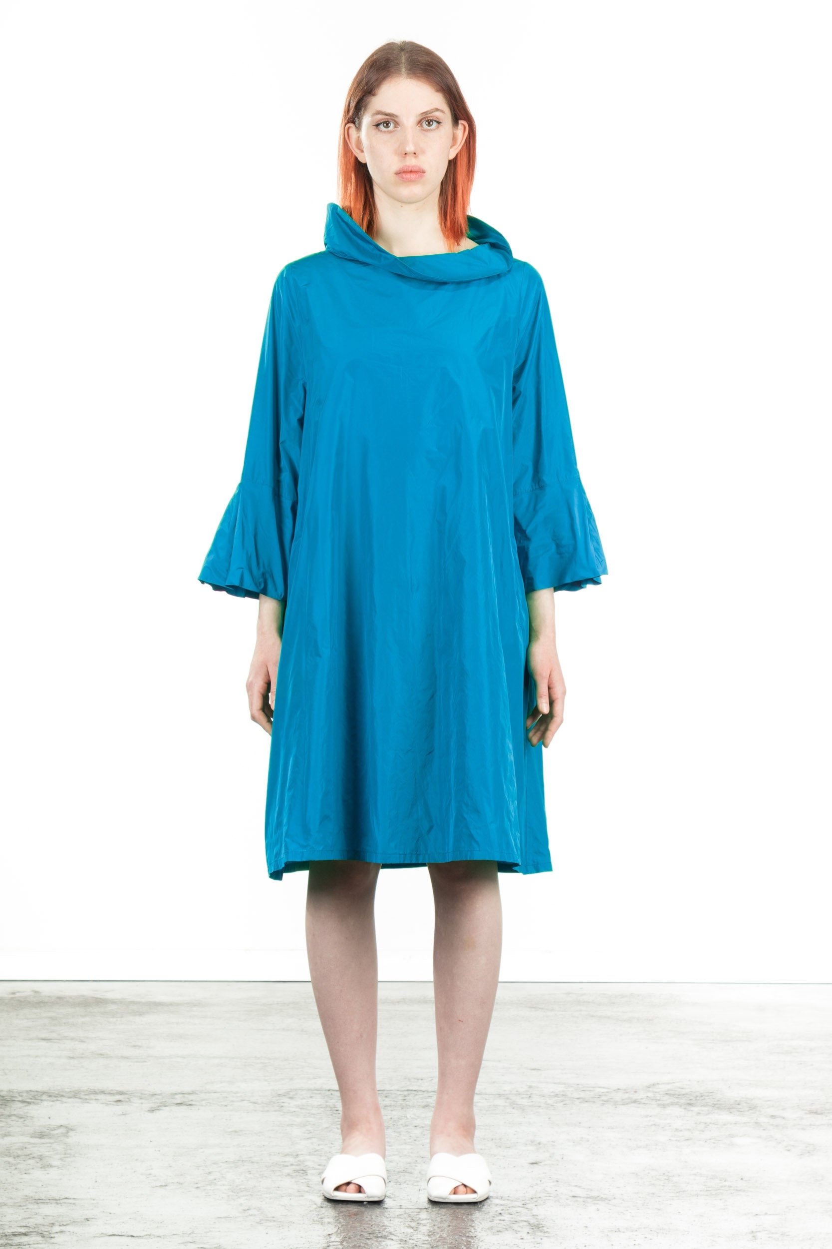 Katharina Hovman Damen Taft Kleid A-Linie ausgestellter Kragen türkis