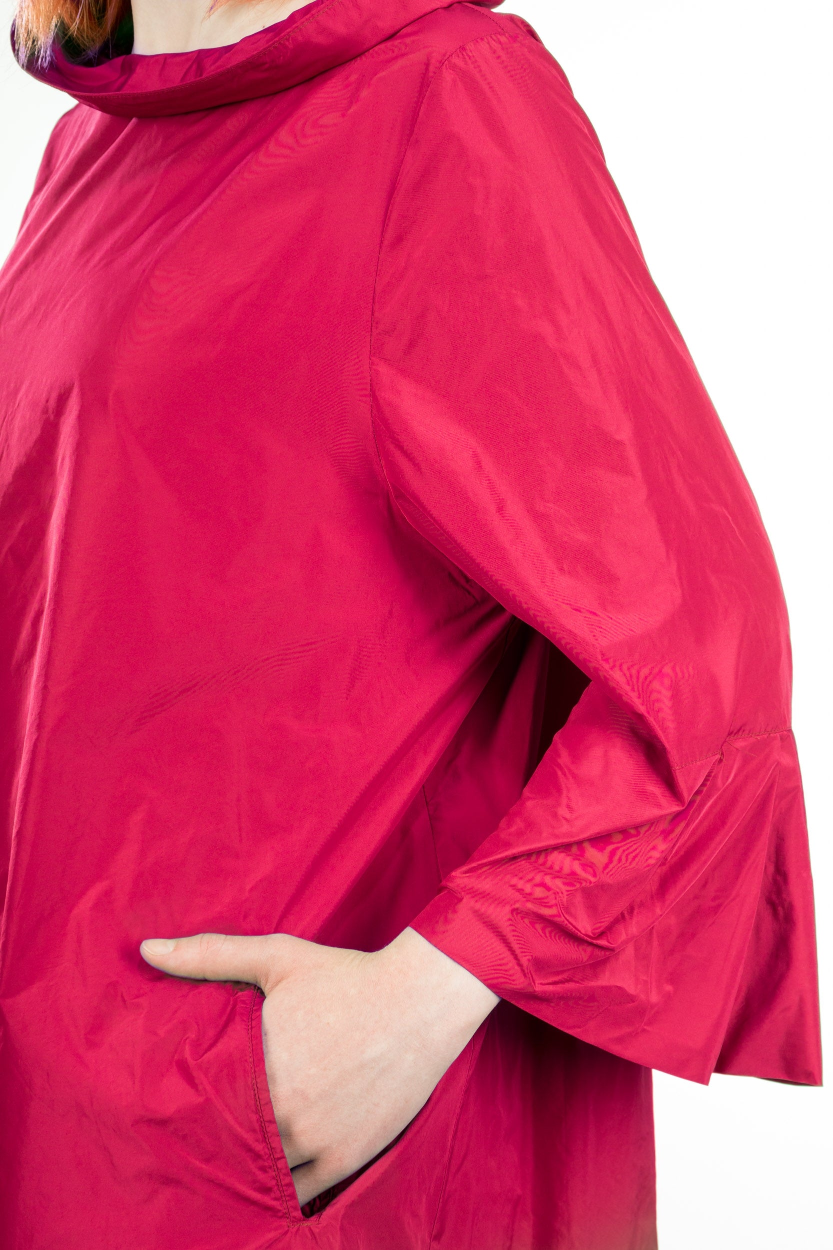 Katharina Hovman Damen Taft Kleid A-Linie ausgestellter Kragen fuchsia