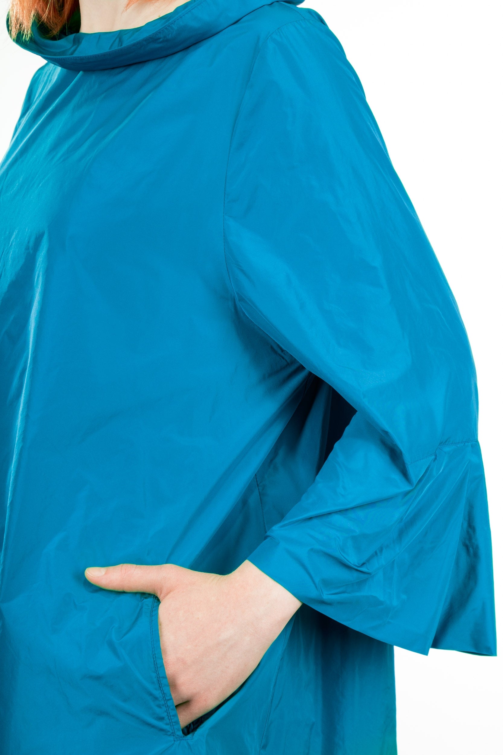 Katharina Hovman Damen Taft Kleid A-Linie ausgestellter Kragen türkis