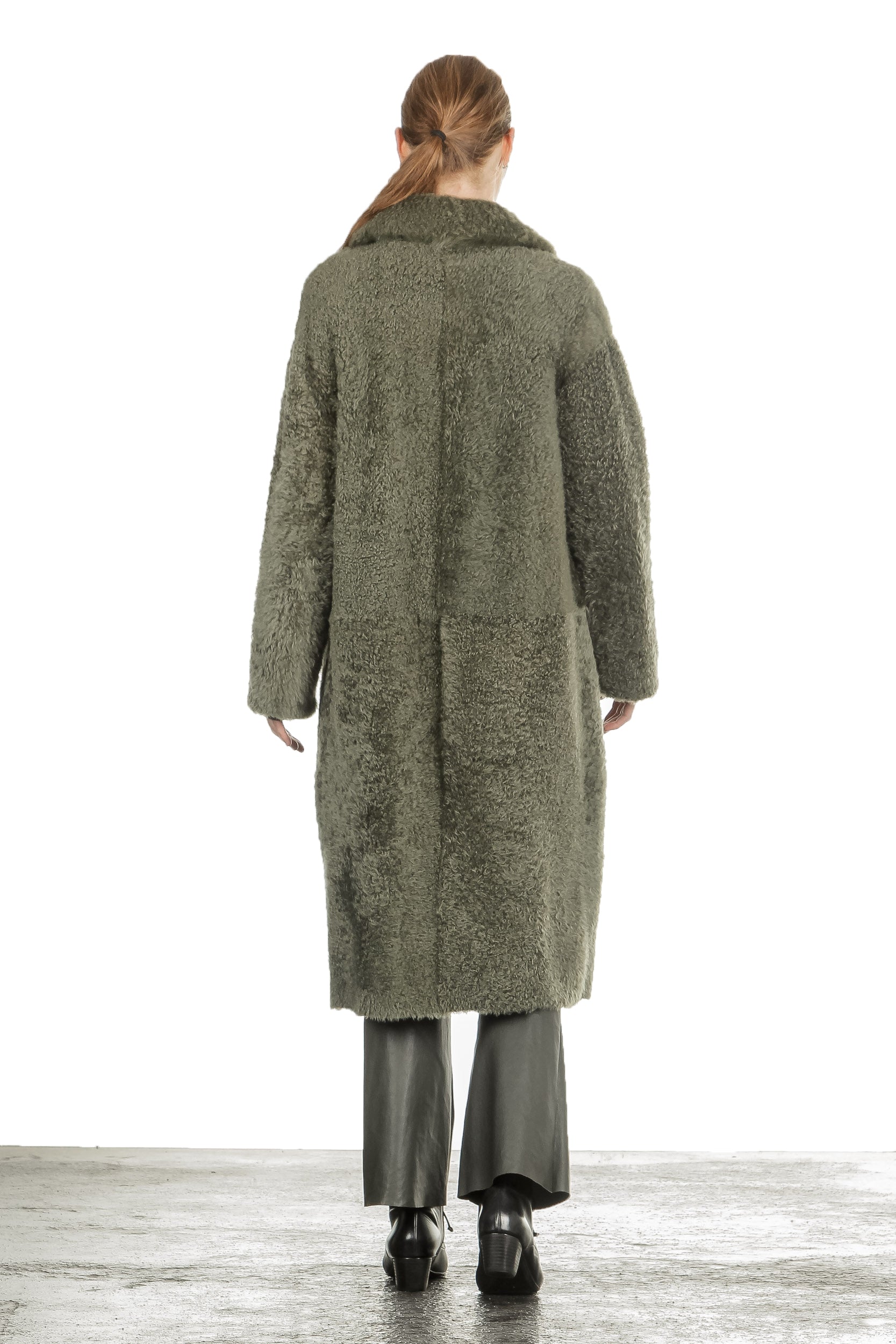 DROMe Damen Lammfell Wende Mantel khaki