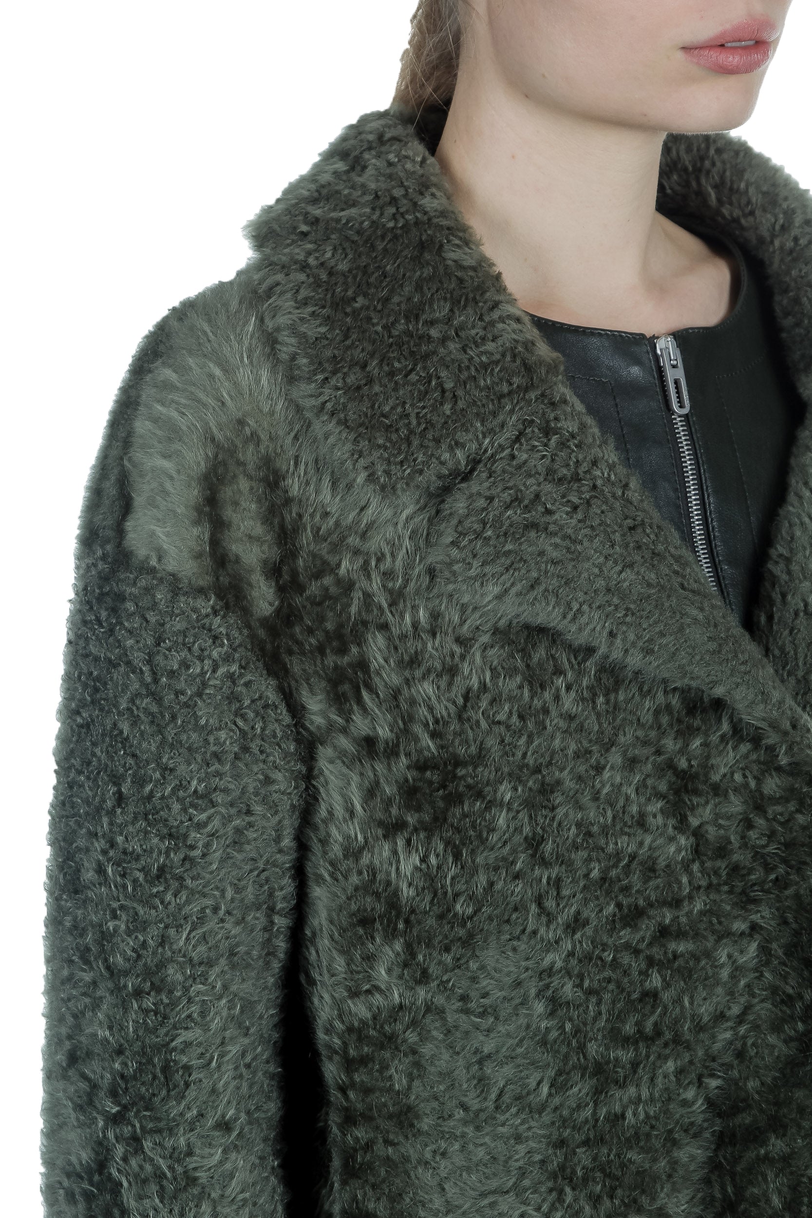 DROMe Damen Lammfell Wende Mantel khaki