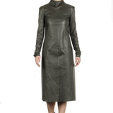 DROMe Damen Leder Kleid Stehkragen khaki