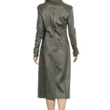 DROMe Damen Leder Kleid Stehkragen khaki