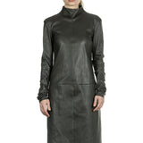 DROMe Damen Leder Kleid Stehkragen khaki