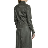 DROMe Damen Leder Kleid Stehkragen khaki