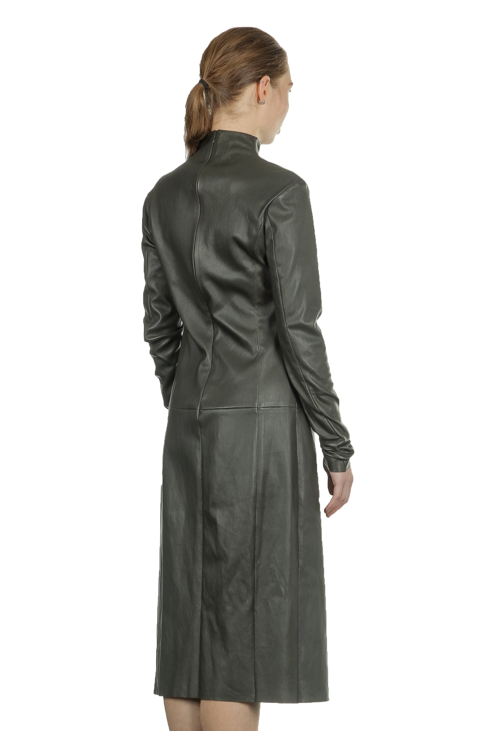 DROMe Damen Leder Kleid Stehkragen khaki