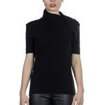 Sarah Pacini asymmetrischer Stehkragen Pullover schwarz