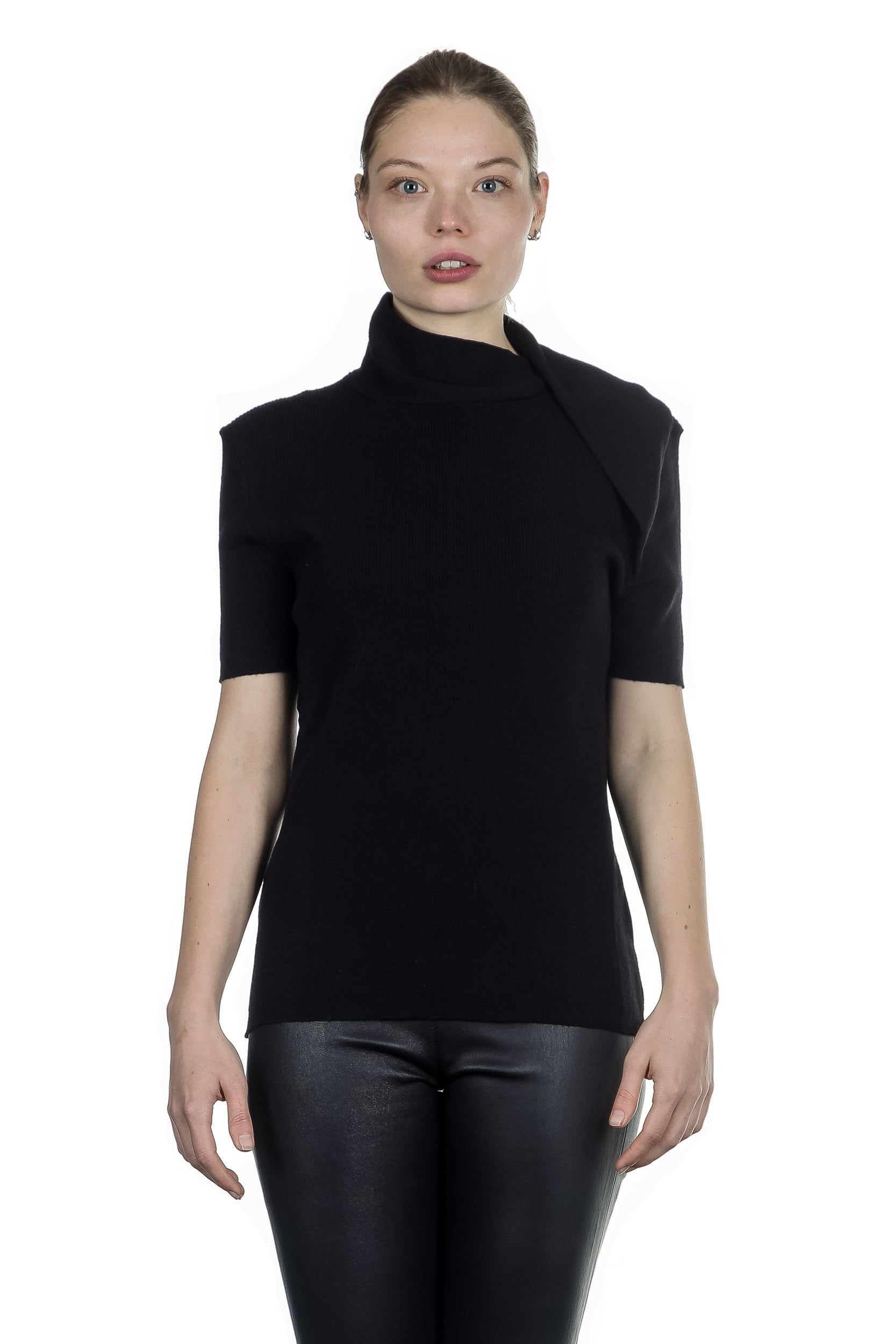 Sarah Pacini asymmetrischer Stehkragen Pullover schwarz