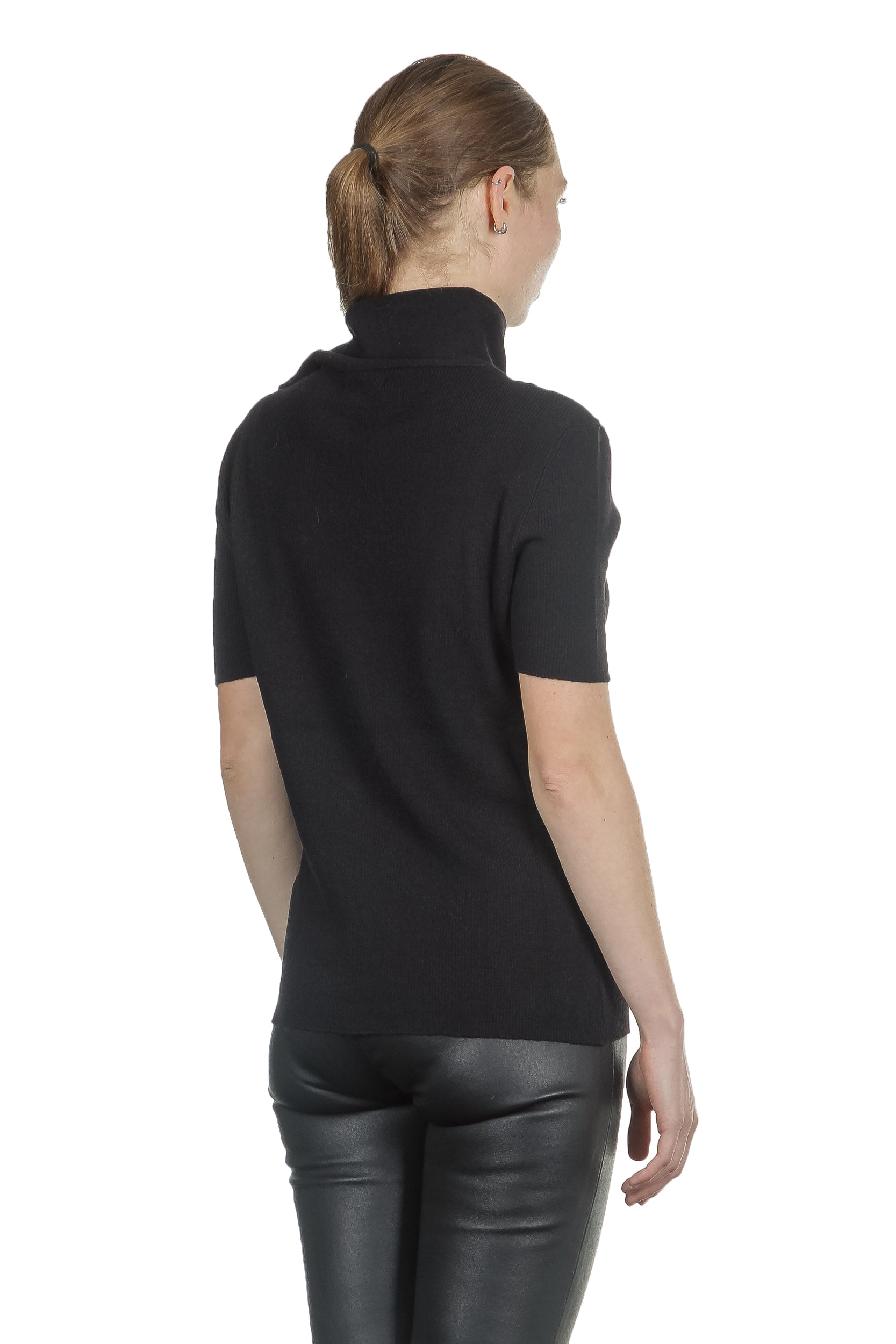 Sarah Pacini asymmetrischer Stehkragen Pullover schwarz