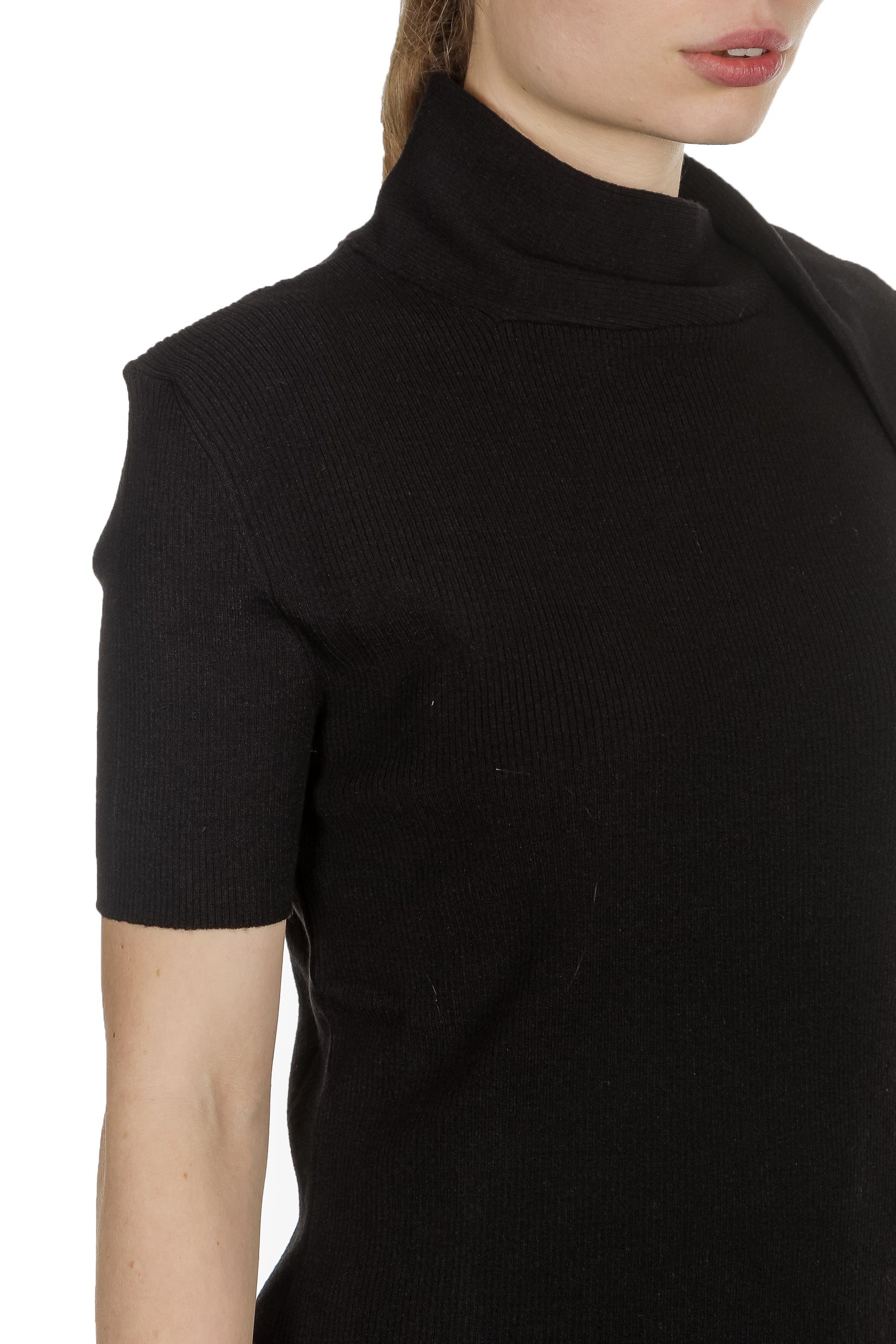Sarah Pacini asymmetrischer Stehkragen Pullover schwarz