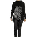 Sarah Pacini Stehkragen Pullover schwarz mit Print