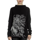 Sarah Pacini Stehkragen Pullover schwarz mit Print