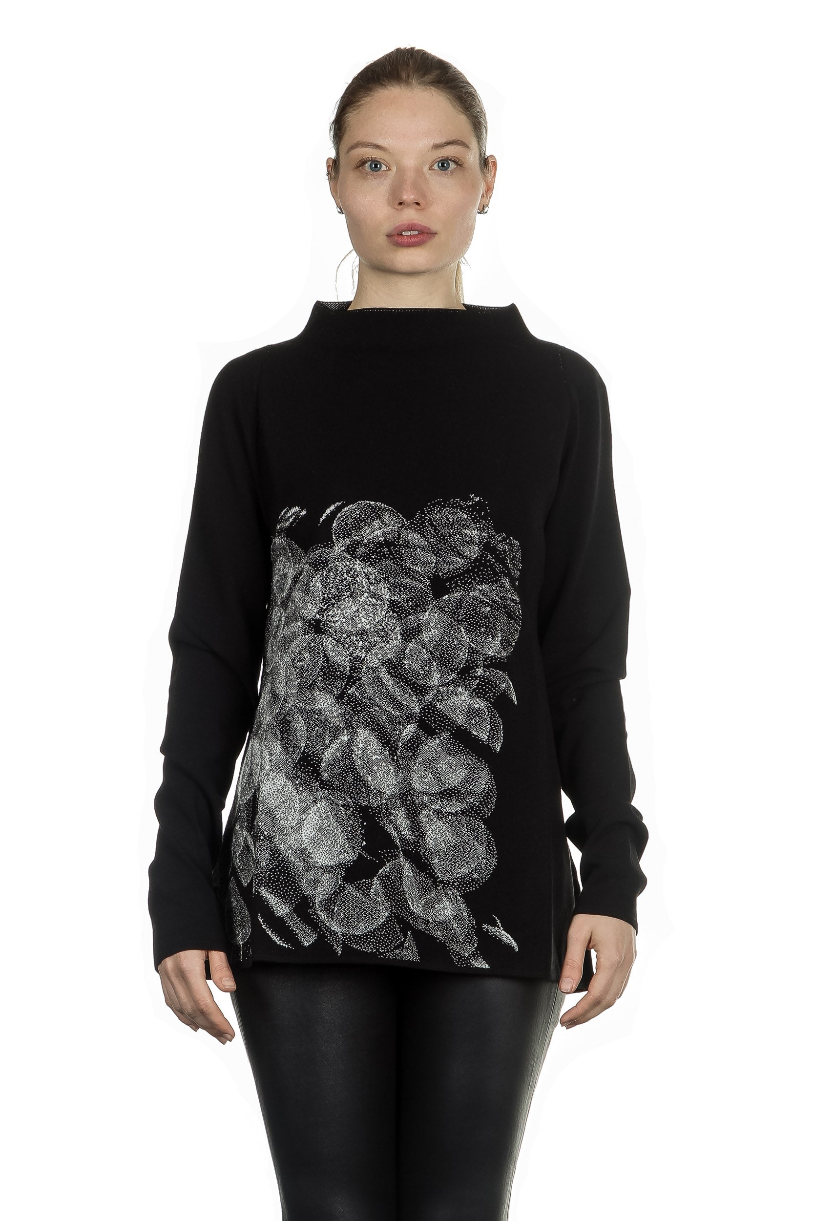 Sarah Pacini Stehkragen Pullover schwarz mit Print