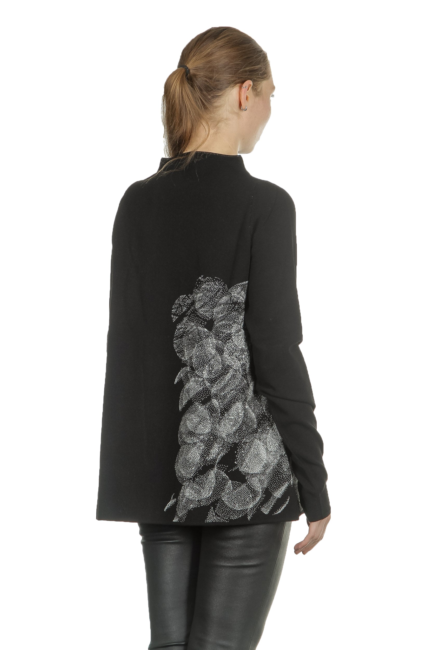 Sarah Pacini Stehkragen Pullover schwarz mit Print