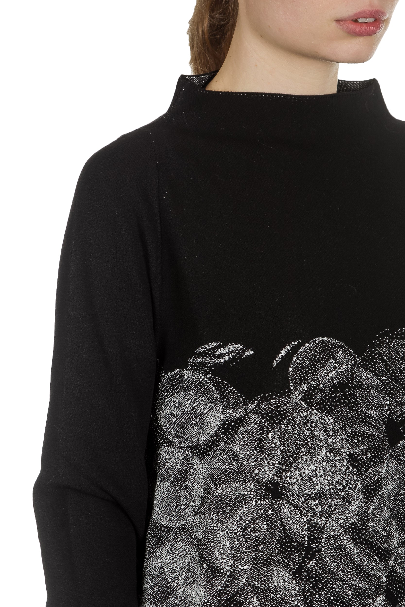 Sarah Pacini Stehkragen Pullover schwarz mit Print