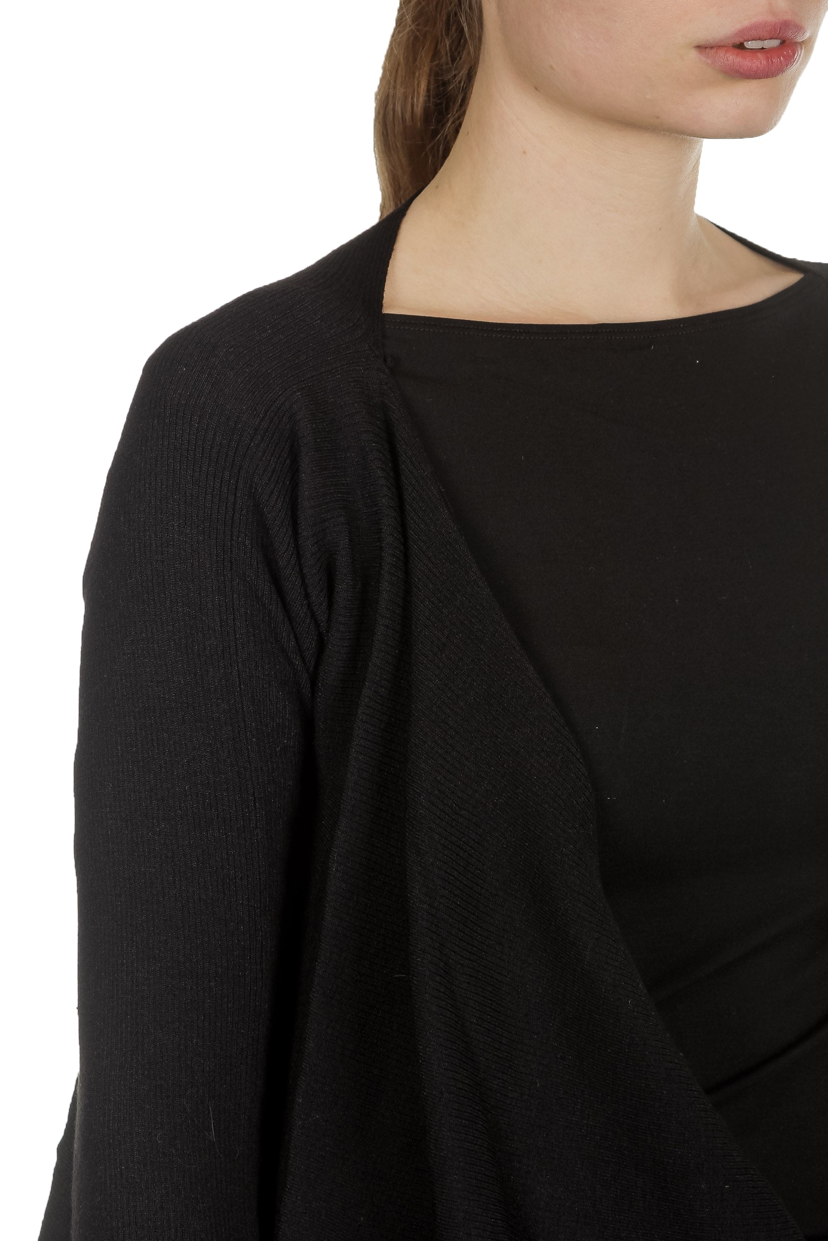 Sarah Pacini Pullover Wickeloptik schwarz