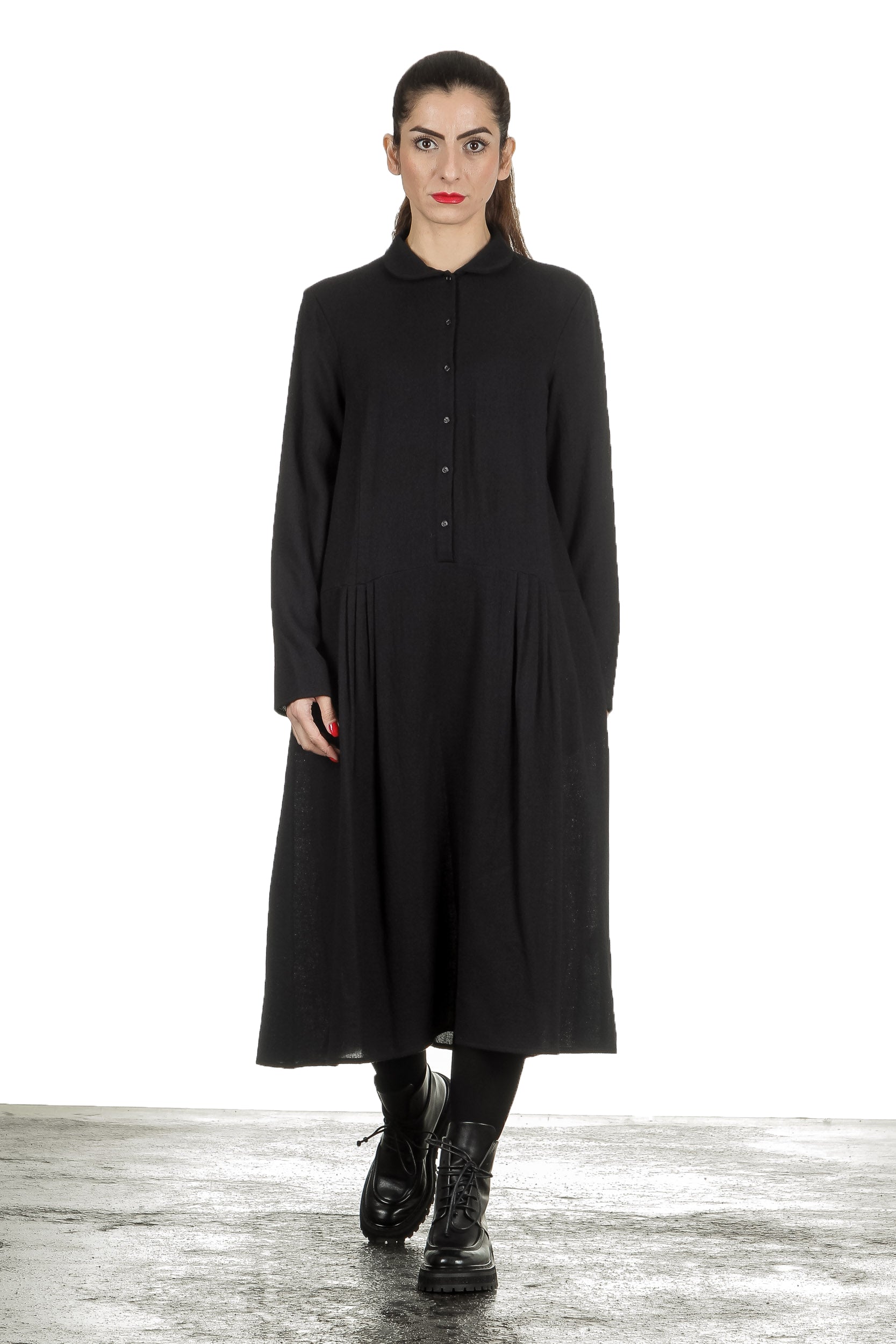 Apuntob Damen Avantgarde Hemdblusenkleid schwarz