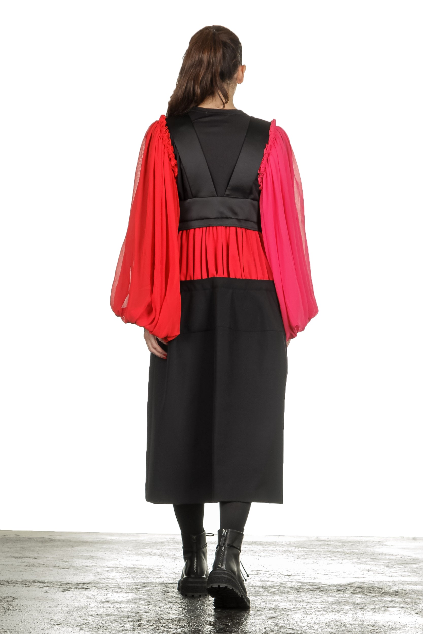 Comme Des Garçons Damen Bluse mit Rüschen schwarz rot