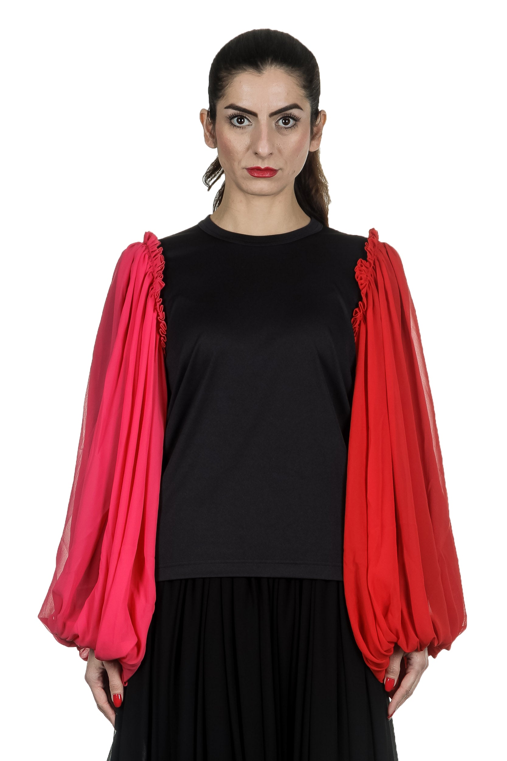 Comme Des Garçons Damen Bluse mit Rüschen schwarz rot