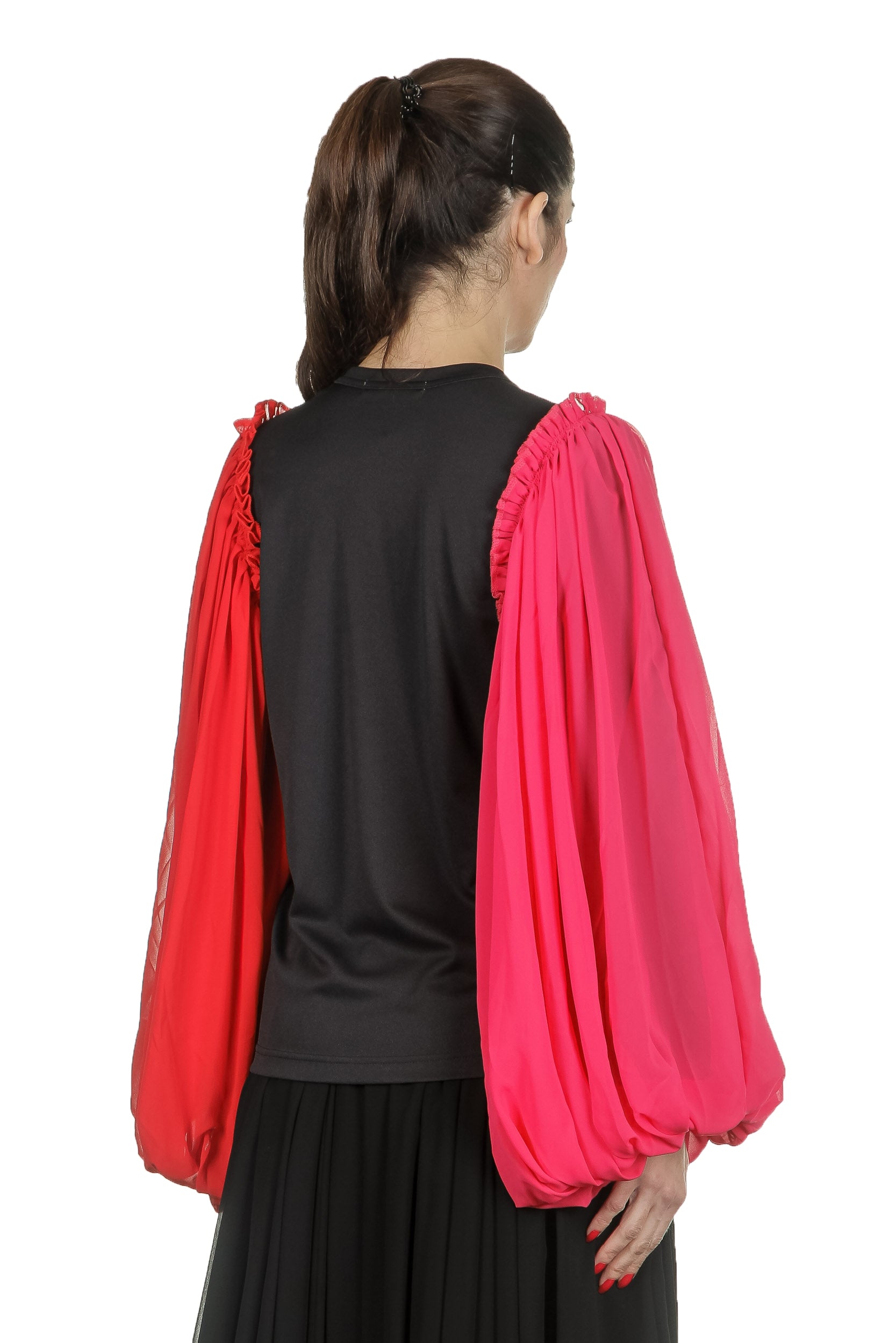 Comme Des Garçons Damen Bluse mit Rüschen schwarz rot