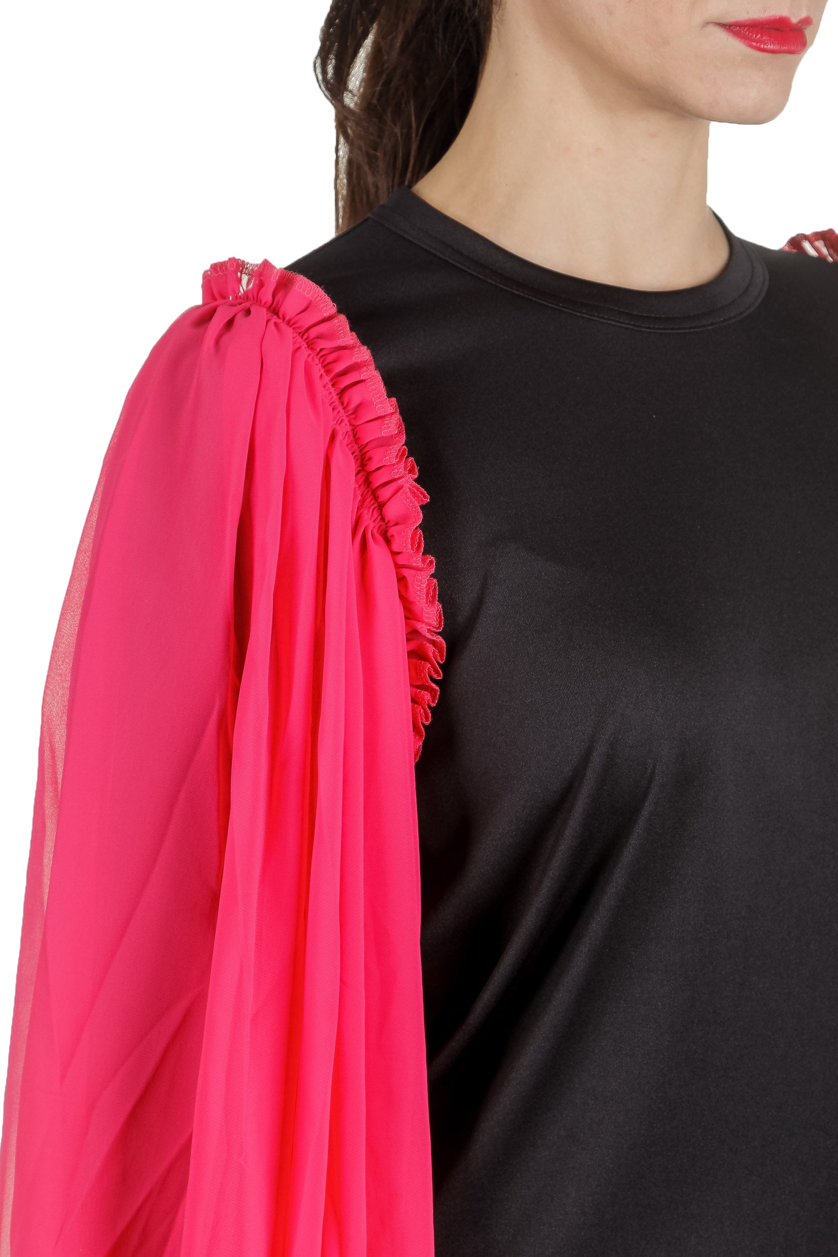 Comme Des Garçons Damen Bluse mit Rüschen schwarz rot