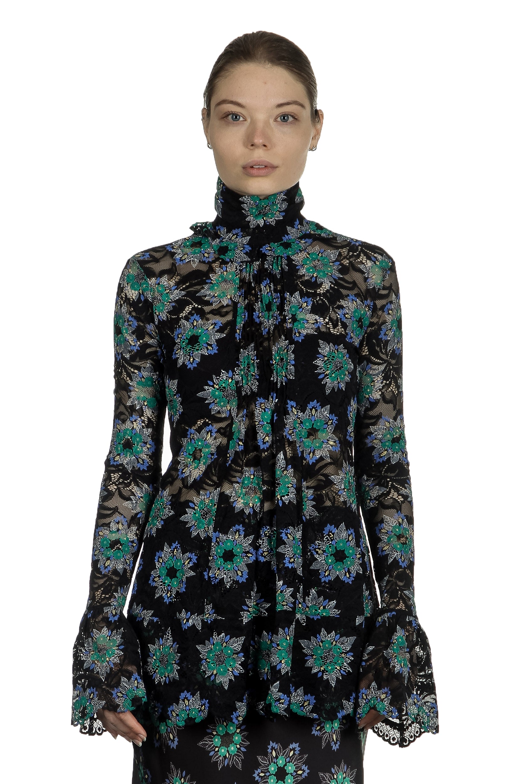 Paco Rabanne Damen Bluse mit Spitzendetails mehrfarbig