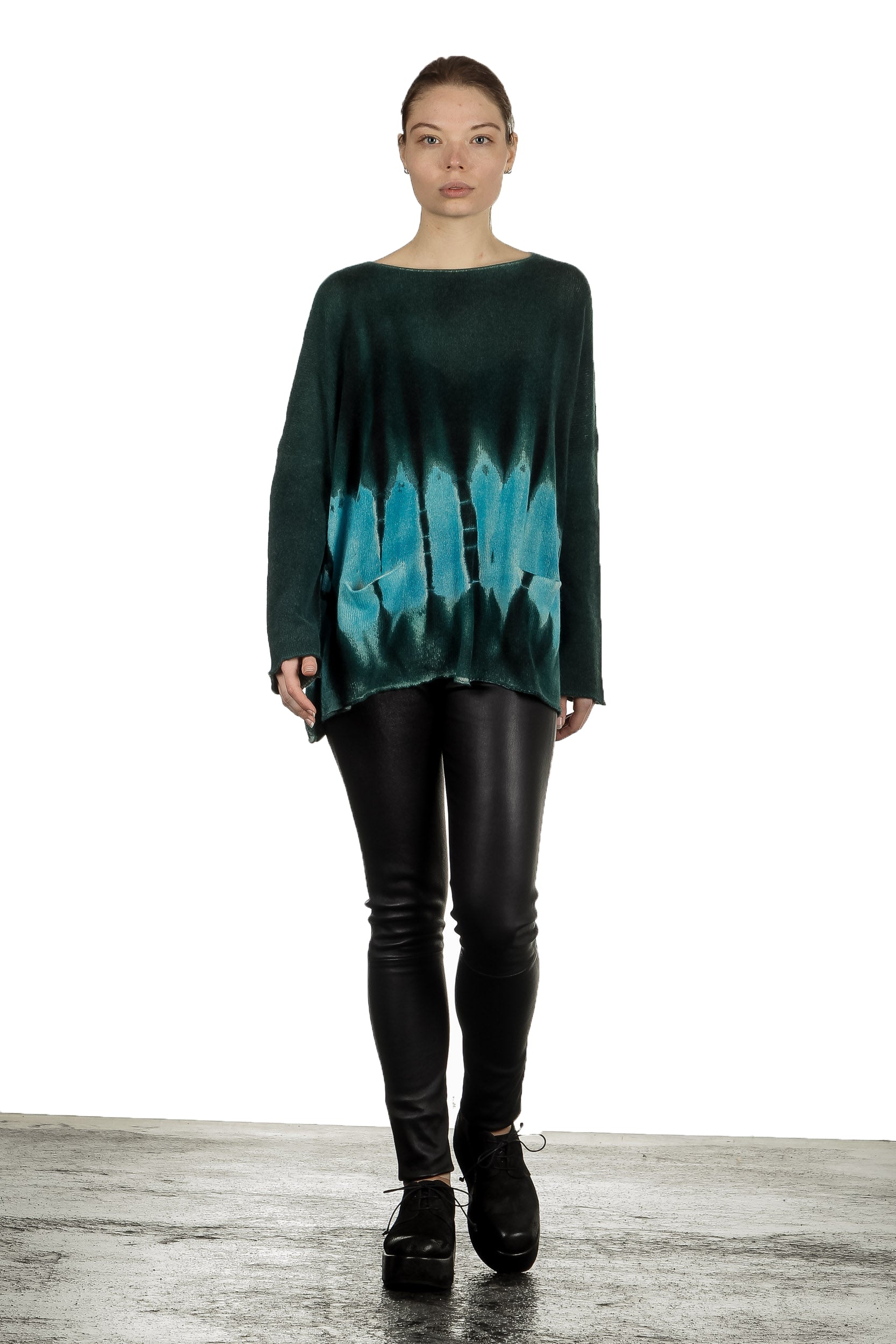 F Cashmere Damen Kaschmir Oversize Pullover blau grün