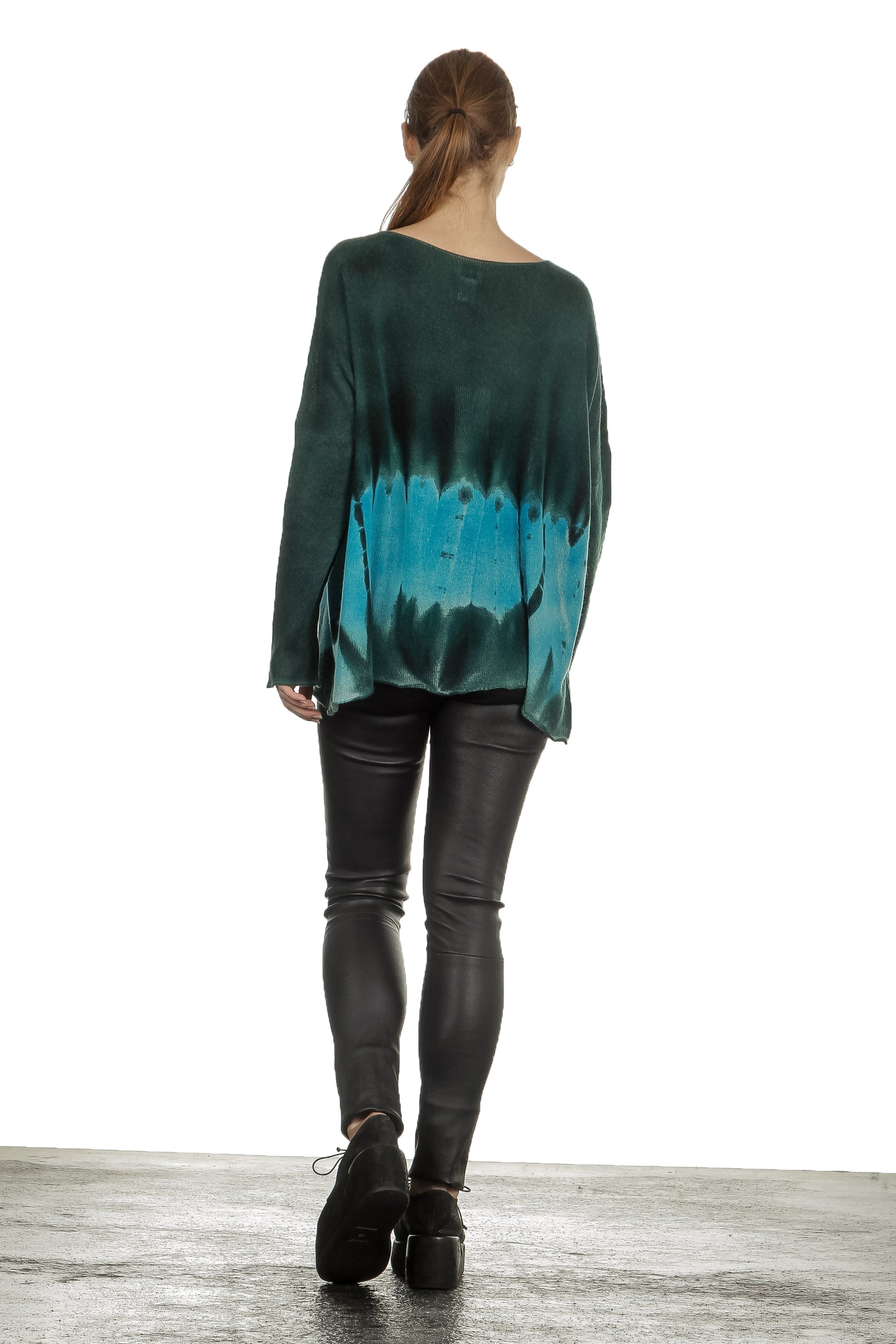 F Cashmere Damen Kaschmir Oversize Pullover blau grün