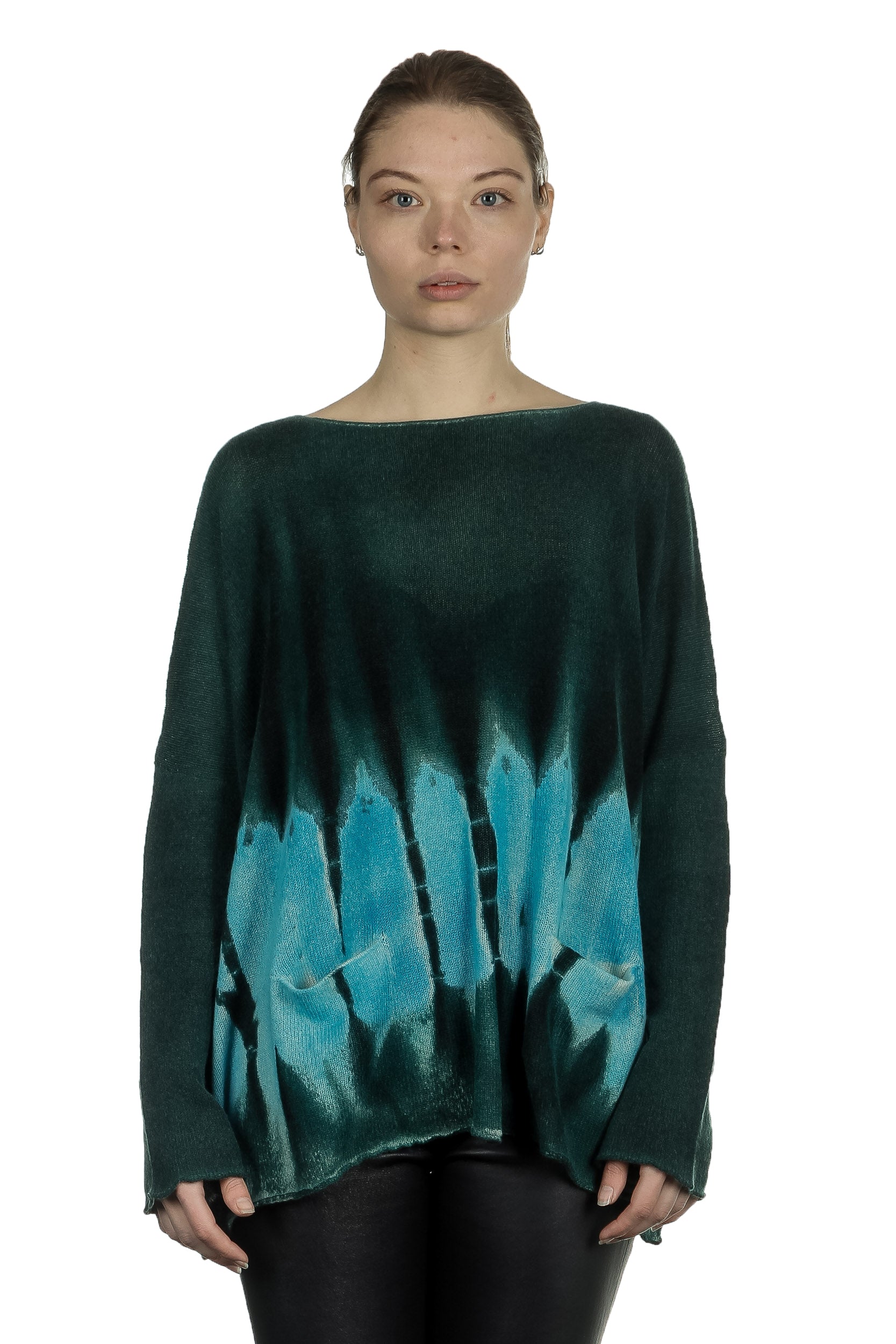 F Cashmere Damen Kaschmir Oversize Pullover blau grün
