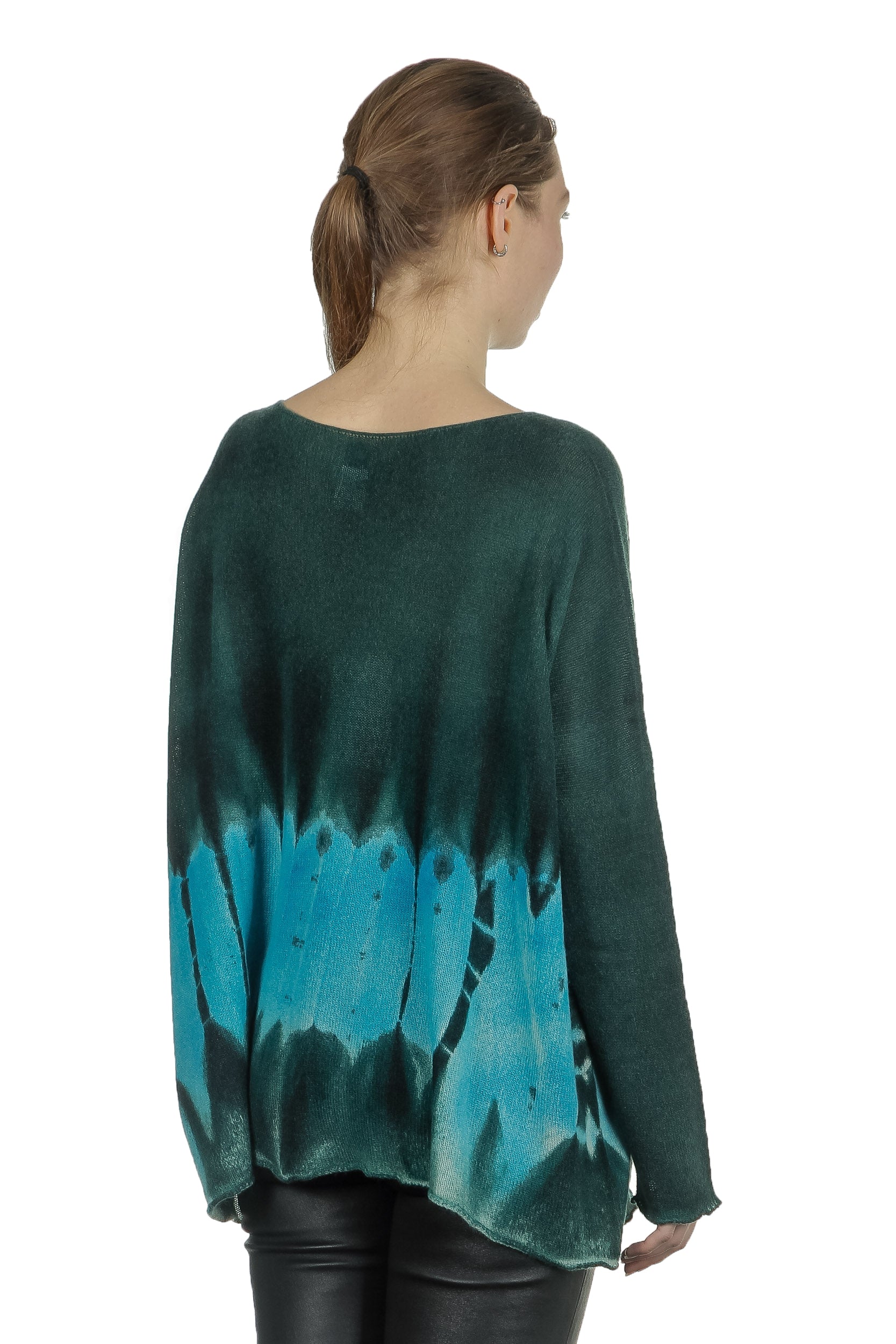 F Cashmere Damen Kaschmir Oversize Pullover blau grün