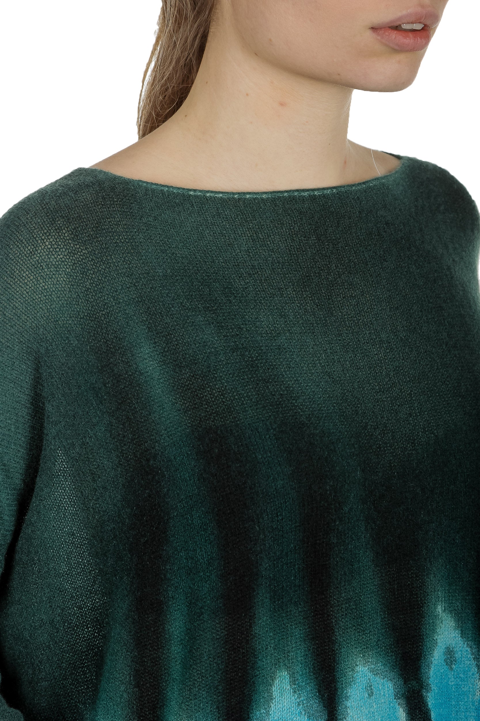 F Cashmere Damen Kaschmir Oversize Pullover blau grün