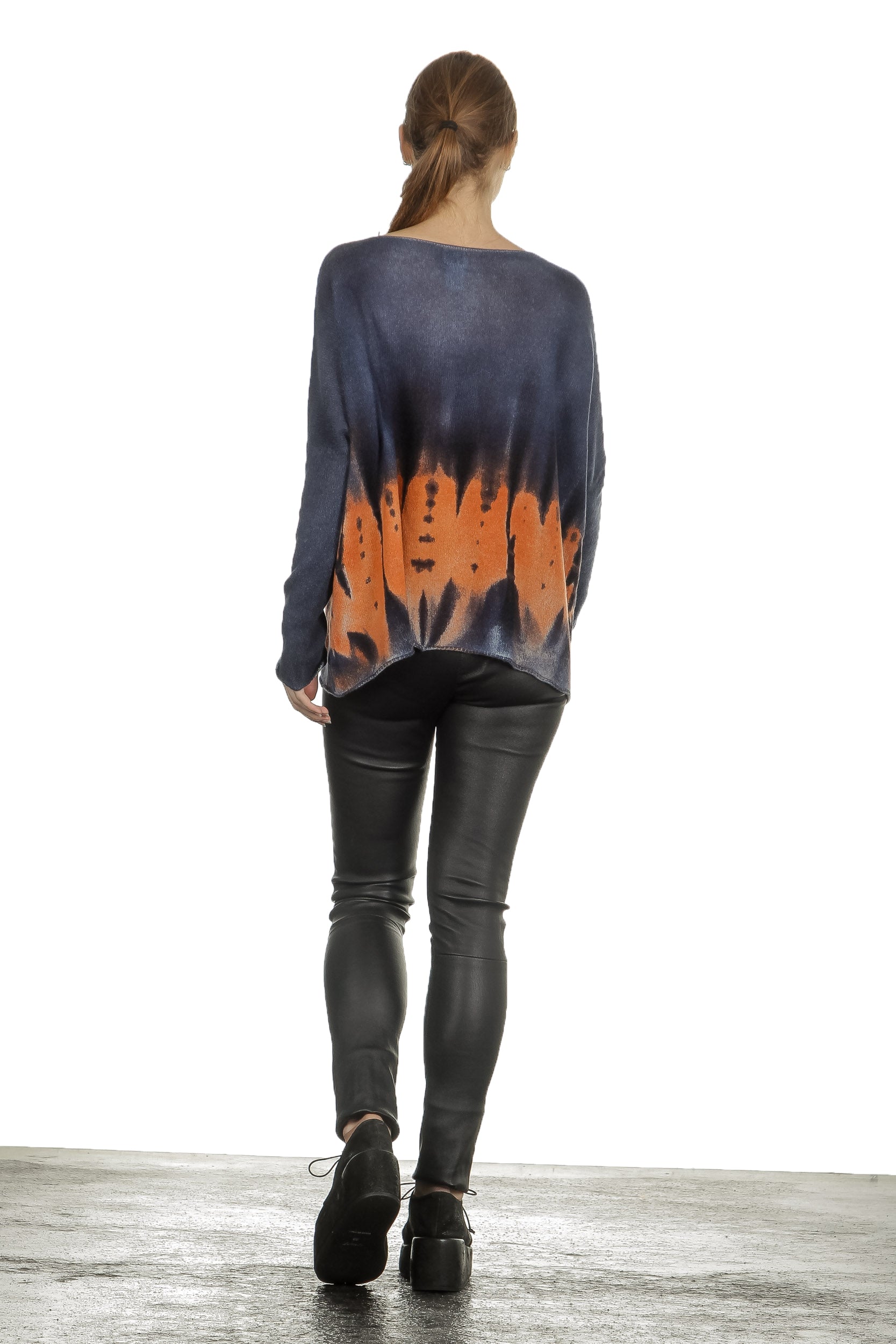 F Cashmere Damen Kaschmir Oversize Pullover blau orange