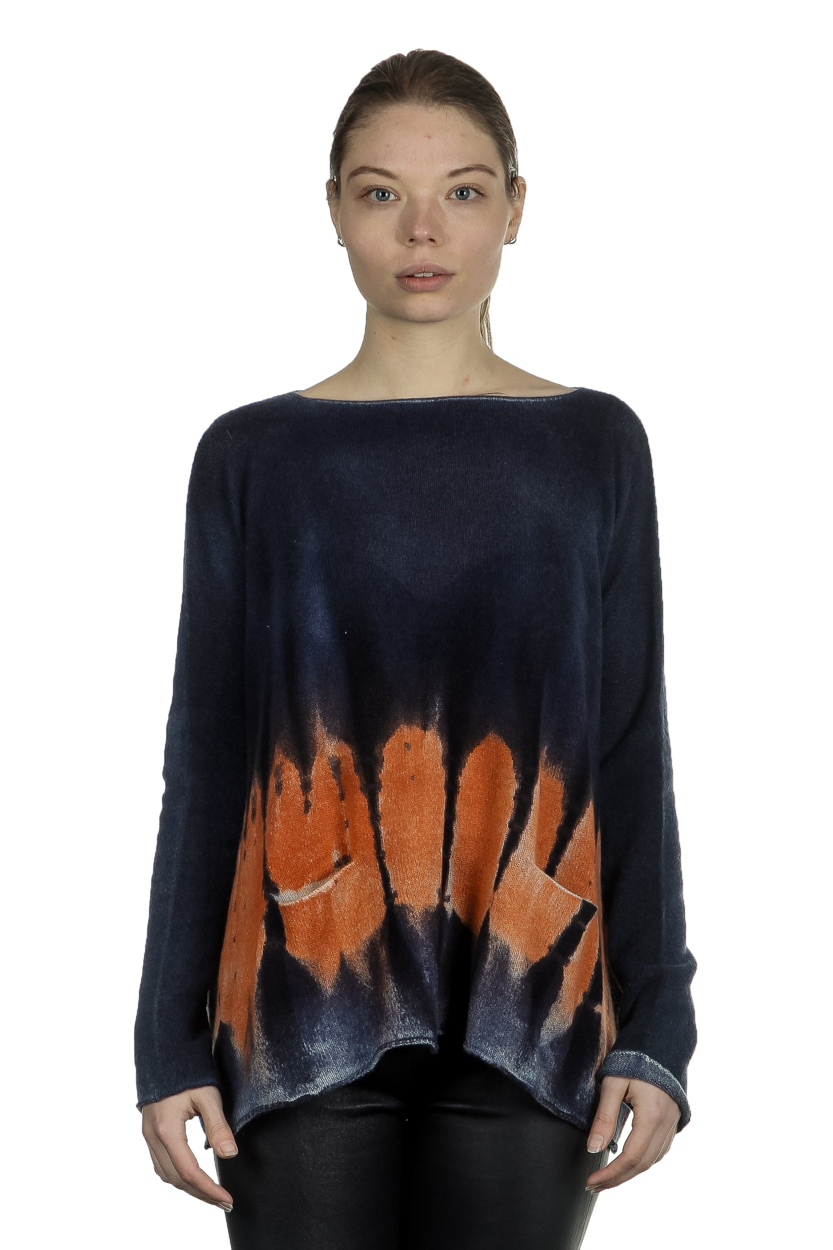 F Cashmere Damen Kaschmir Oversize Pullover blau orange