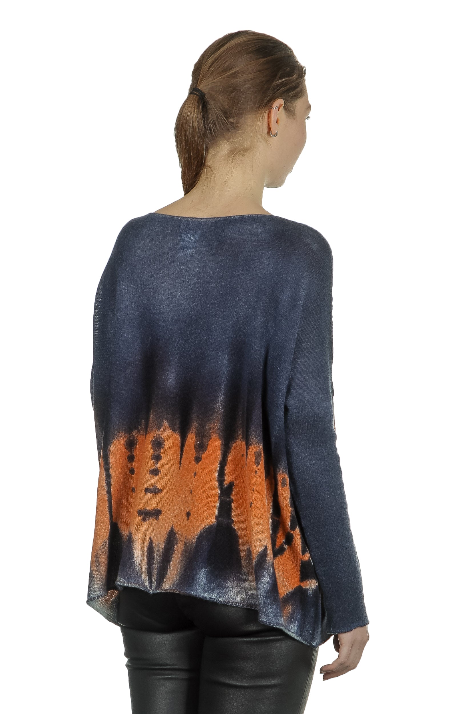 F Cashmere Damen Kaschmir Oversize Pullover blau orange