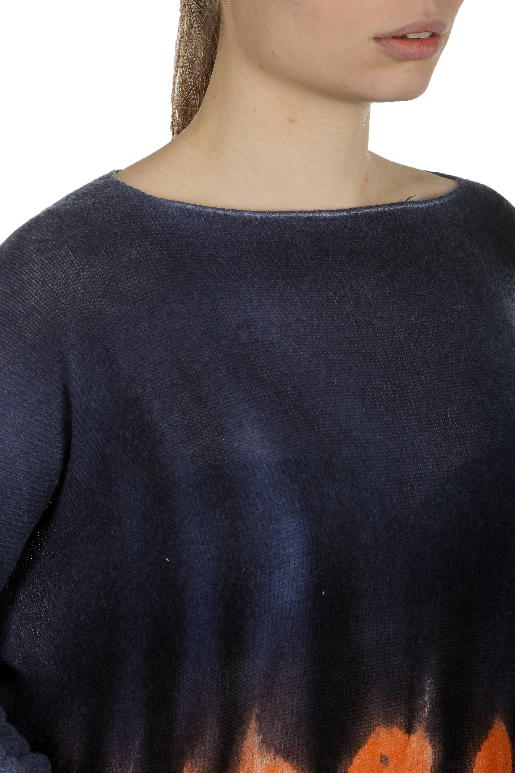 F Cashmere Damen Kaschmir Oversize Pullover blau orange