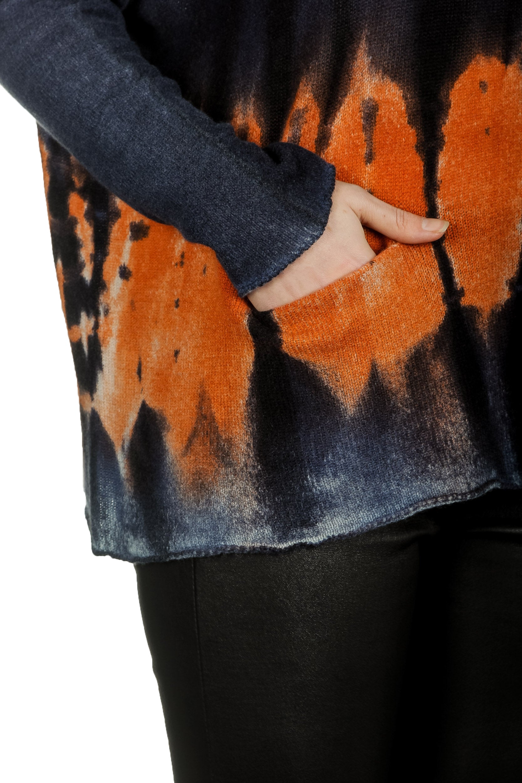 F Cashmere Damen Kaschmir Oversize Pullover blau orange