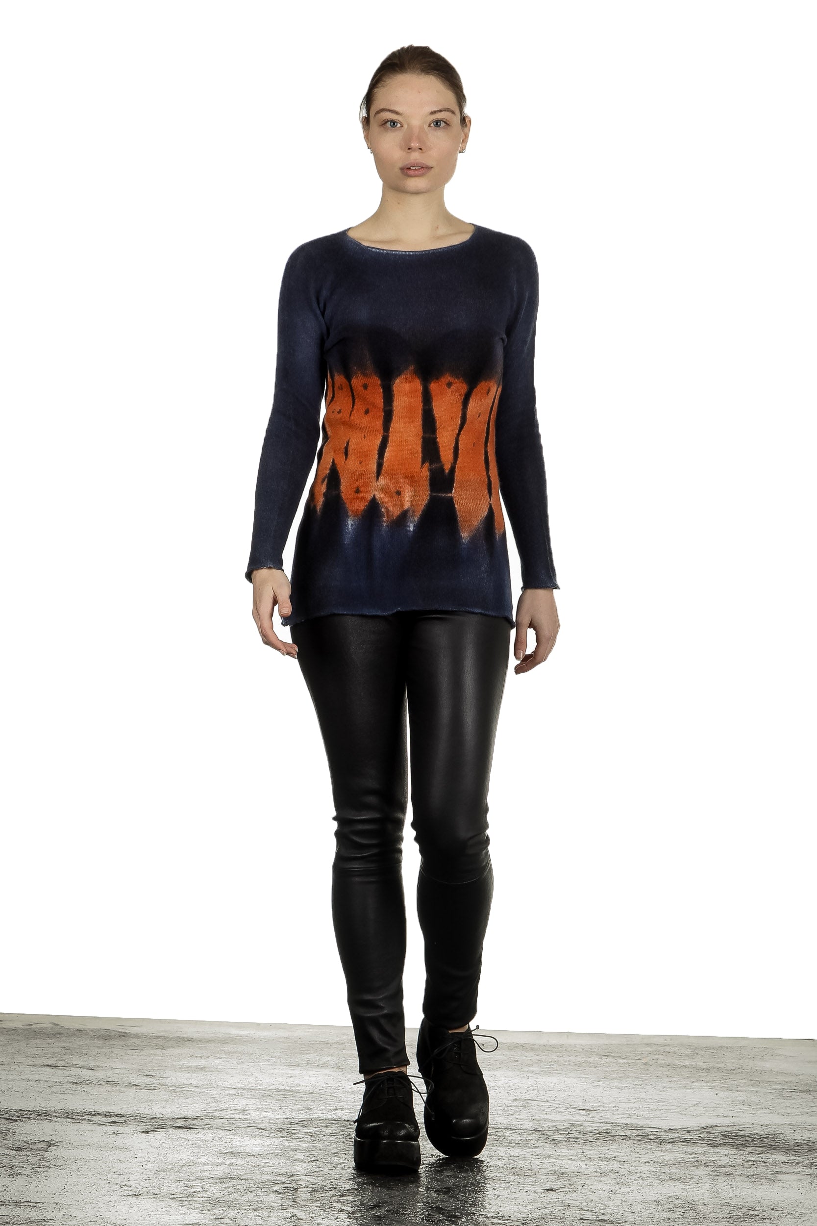 F Cashmere Damen Kaschmir Pullover blau orange
